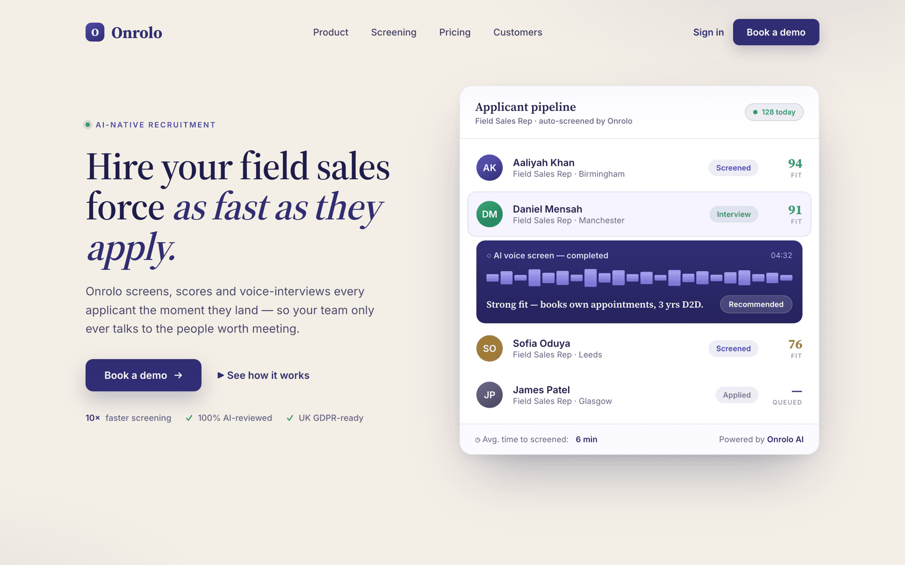 Onrolo — live product screenshot